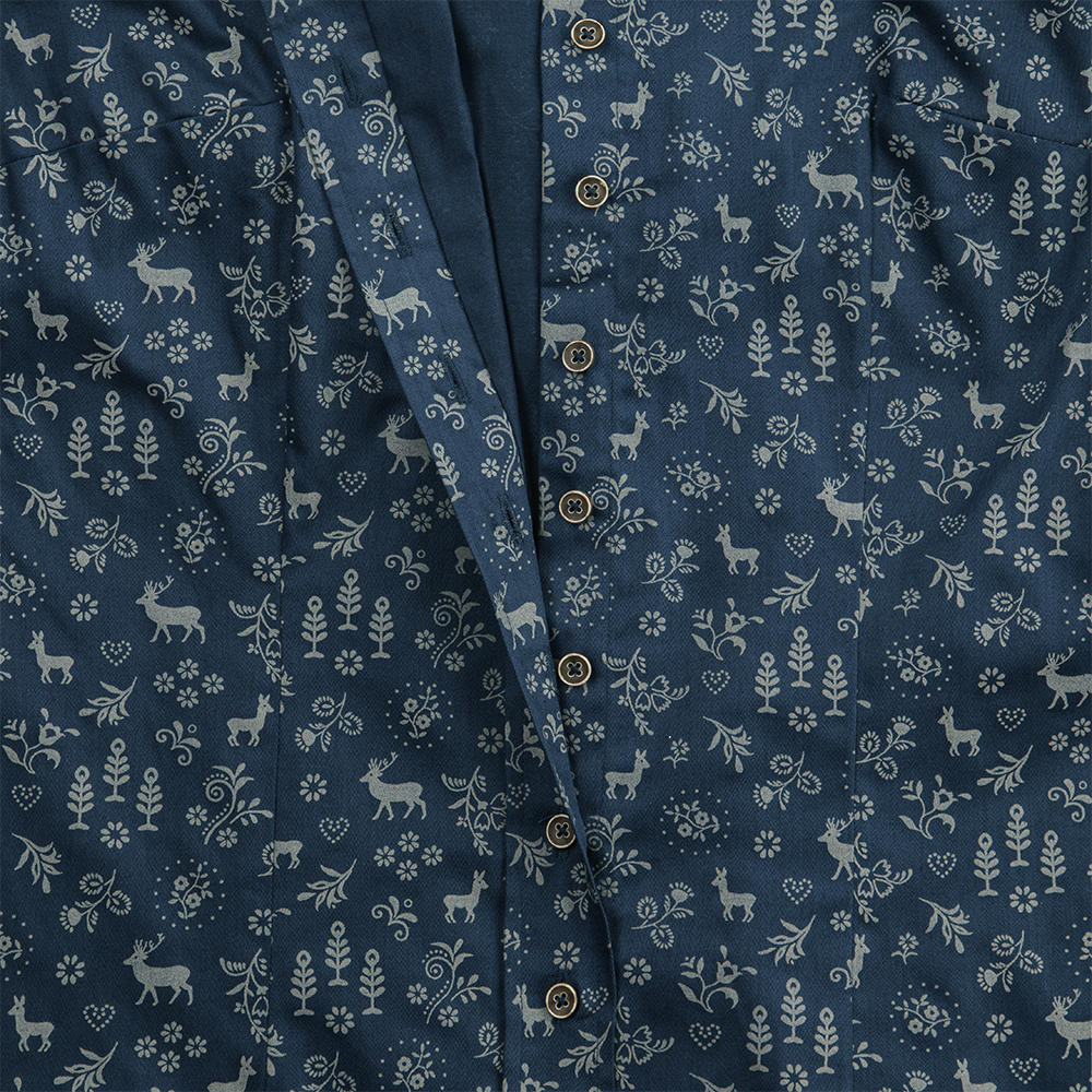 Button-Down-Bluse, Baumwoll-Satin Hirsch-Druck