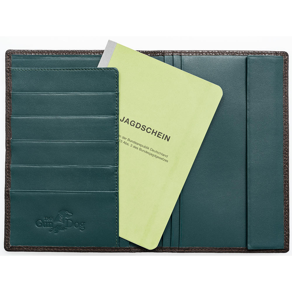 »The GunDog Affair« Leather Case for Hunting License, Brown/Green