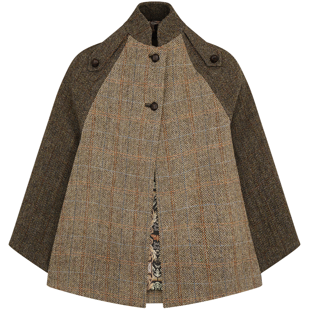 Cape en tweed Sara Tiara, beige/naturel/vert, taille unique