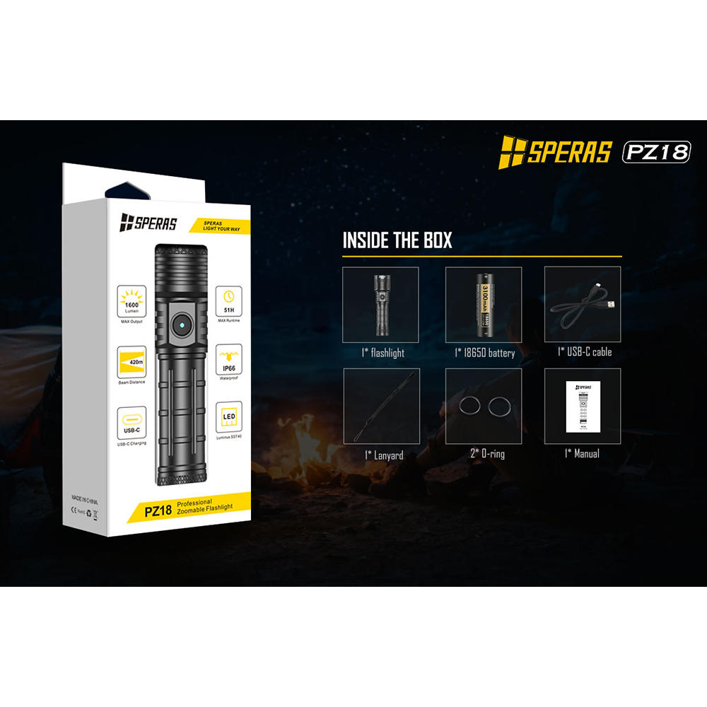 SPERAS PZ18 Taschenlampe, LED, 1600 lm