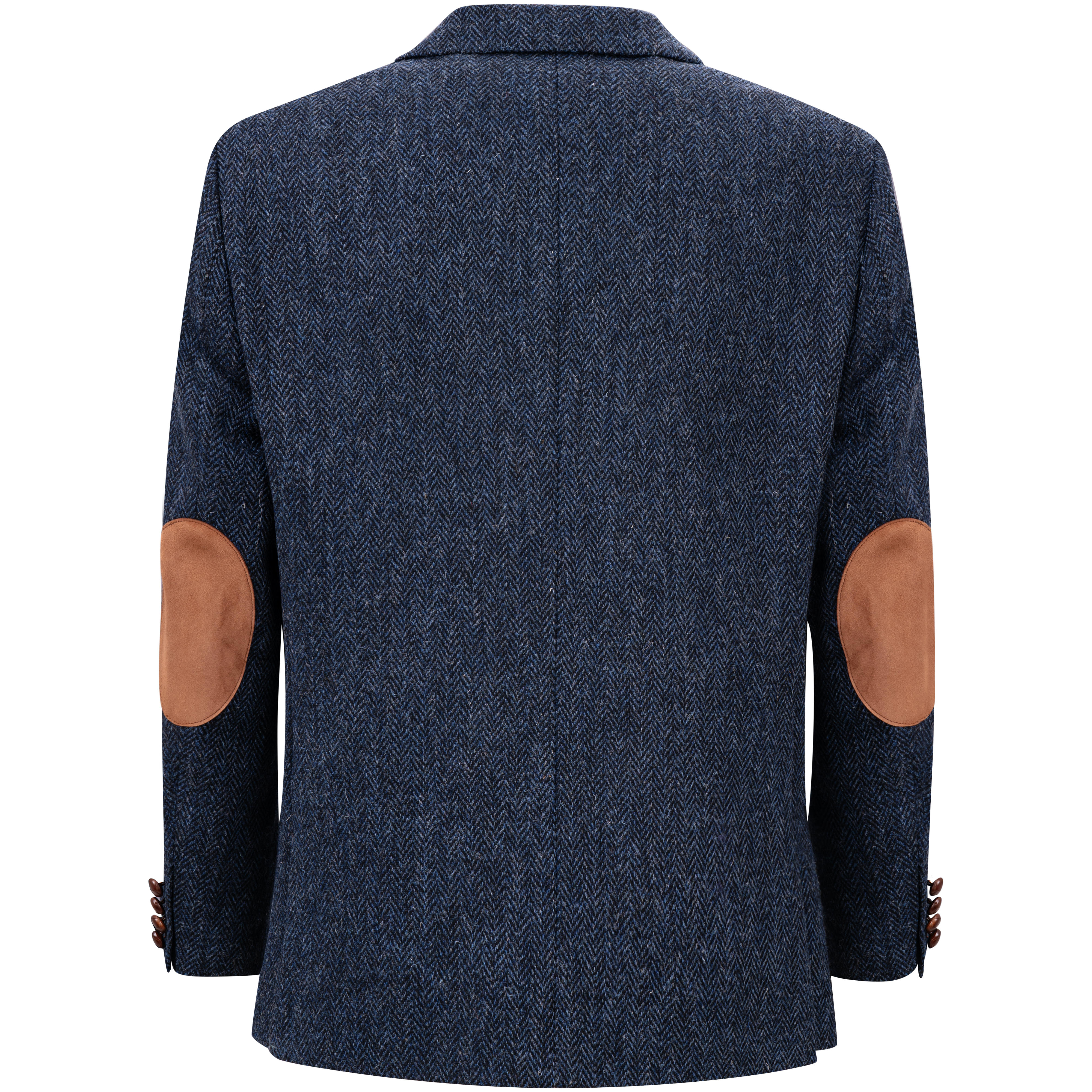 Herren Harris Tweed-Sakko, Fischgrat, blau/schwarz