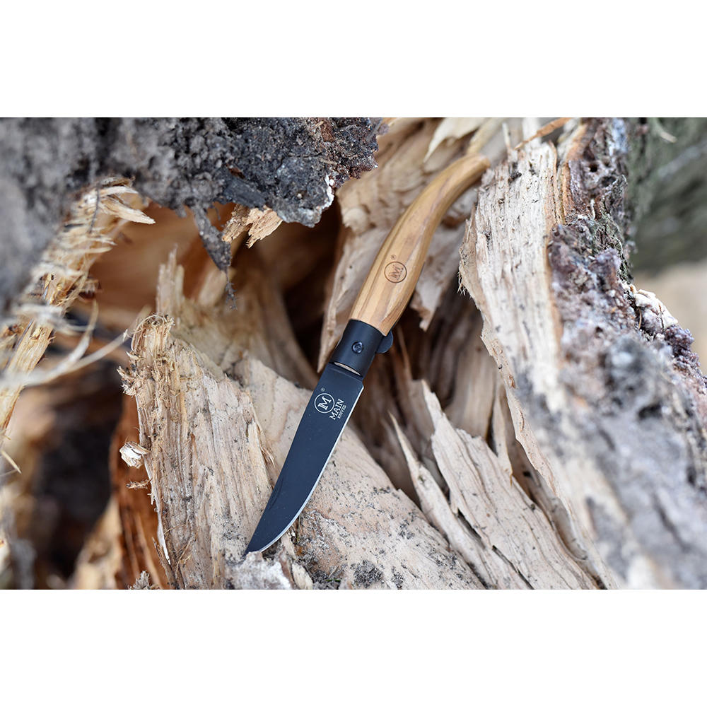 MAIN »Spanish Line« Folding Knife, Titanium-coated, Olive Wood