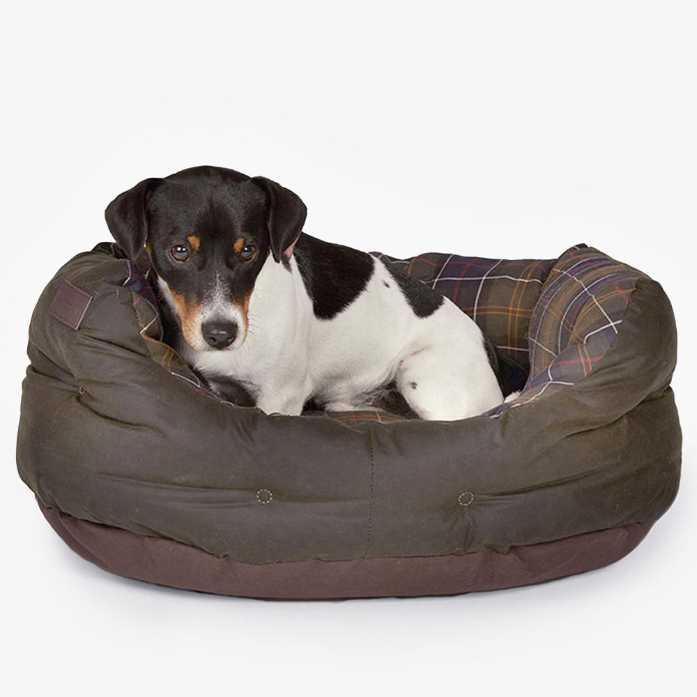 Lit pour chien Barbour, coton ciré, classique/vert olive, taille M