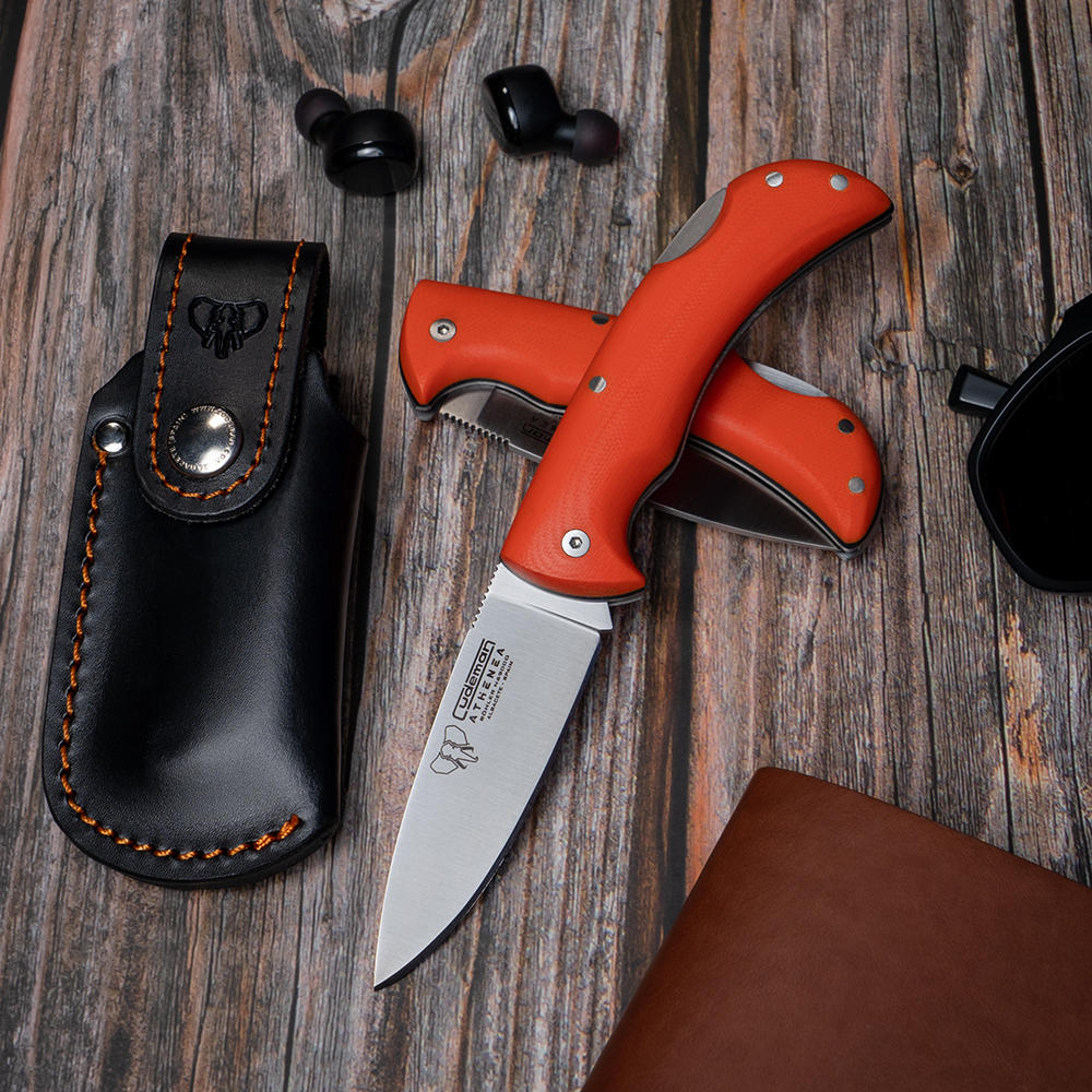 Cudeman Athenea Klappmesser, G10 orange, inkl. Lederetui
