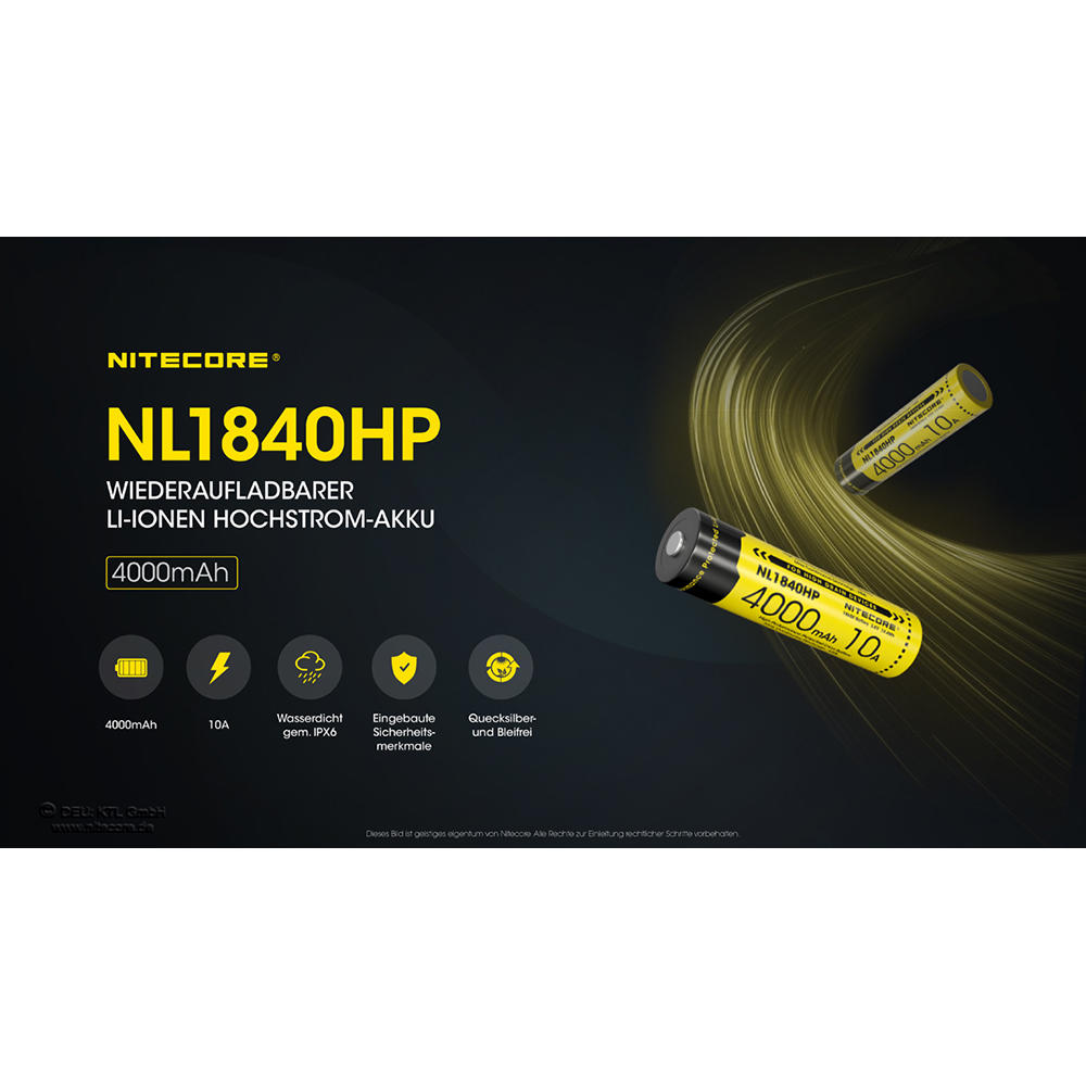 Batterie Li-Ion Nitecore® 18650, 4000 mAh, NL1840HP