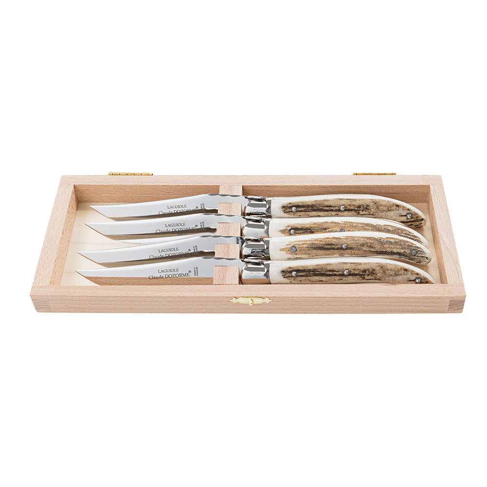 Laguiole Steak- und Tafelmesser, Hirschhorn, Satz, 4-teilig