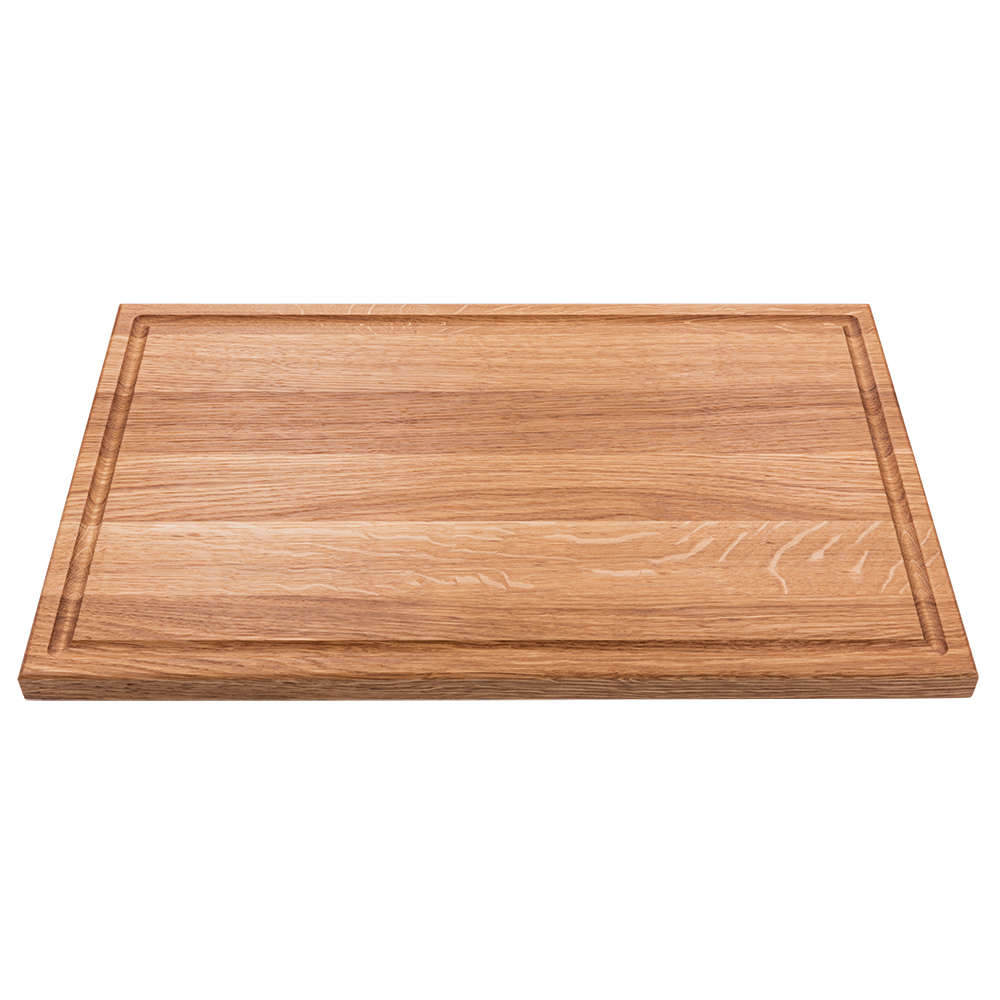 Planche à découper en chêne, grande, avec sillon pour l’écoulement du jus