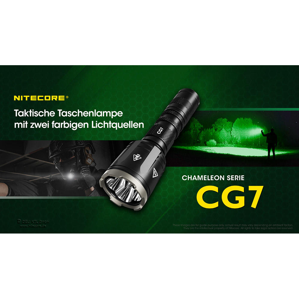 Lampe torche Nitecore® CG7, 2500 lm lumière blanche et 540 lm lumière verte