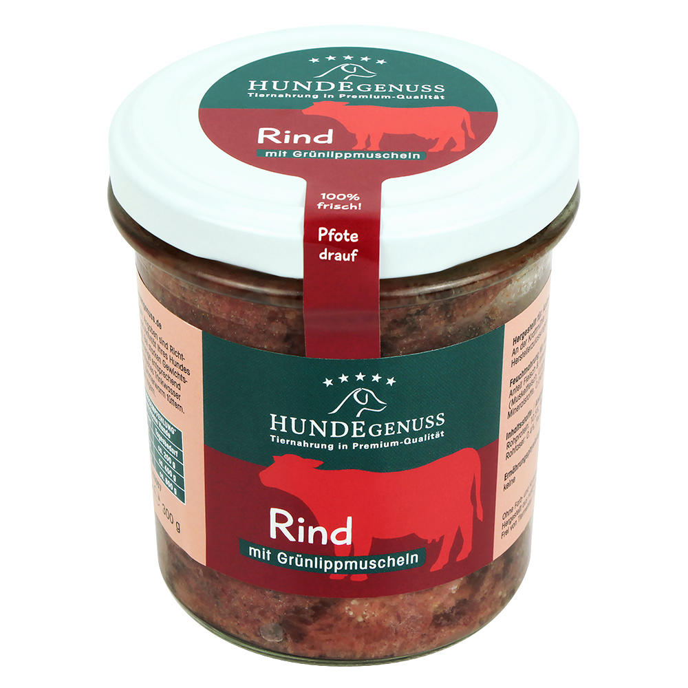 Aliment p. chien en bocal » Hundegenuss «, bœuf/moules labiées vertes, 6 x 300 g