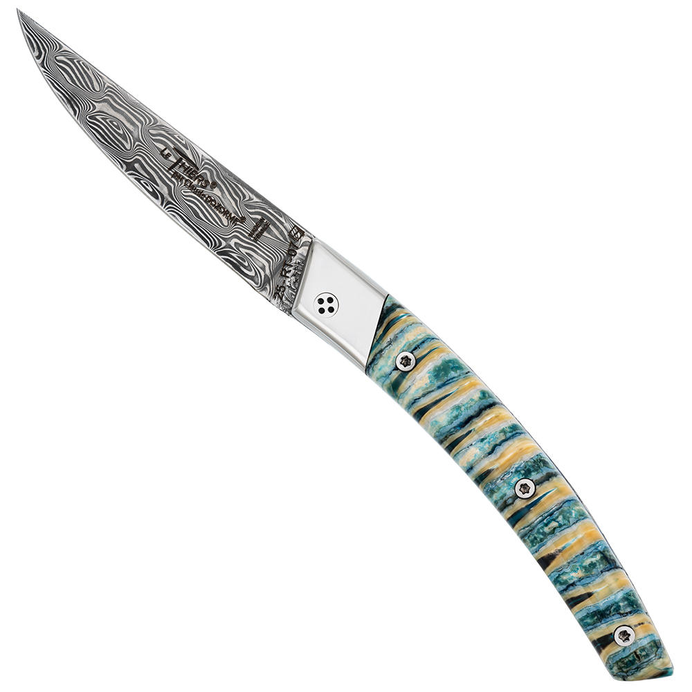 Le Thiers® RLT Klappmesser Damast, Mammutbackenzahn