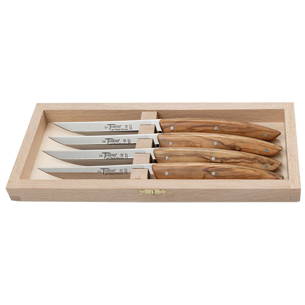 Le Thiers® Steak- und Tafelmesser, Olivenholz, Satz, 4-teilig