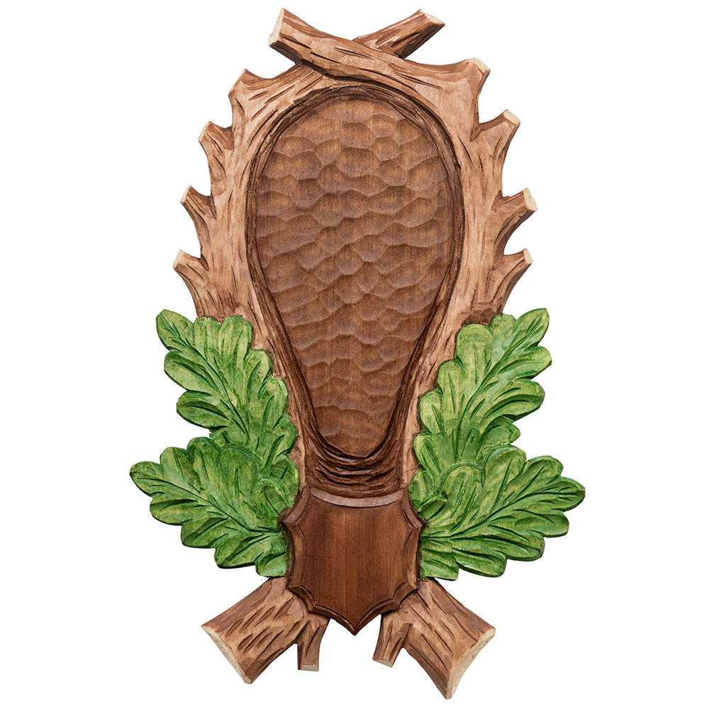 Hand-Carved Trophy Plate »Roebuck«, Multicoloured Stained