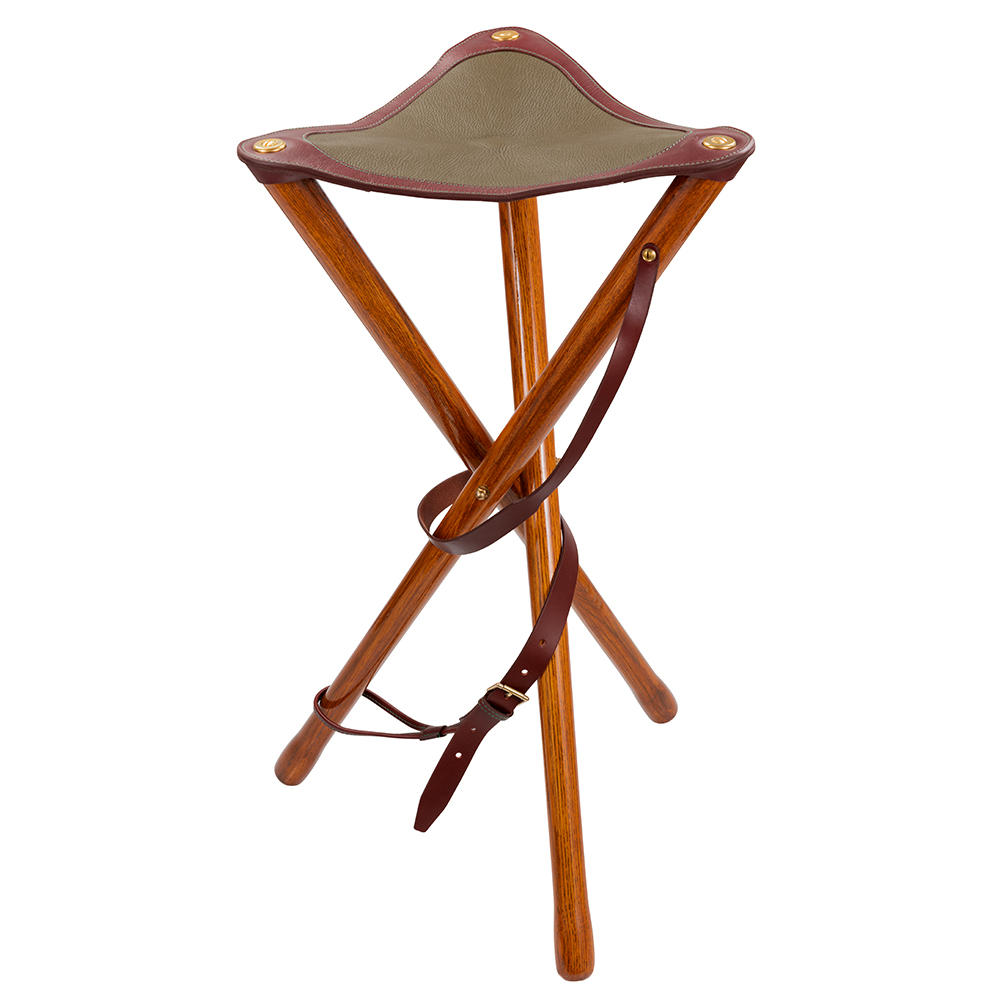 Trépied personnalisable Alexandre Mareuil, cuir/bois, vert kaki, 70 cm
