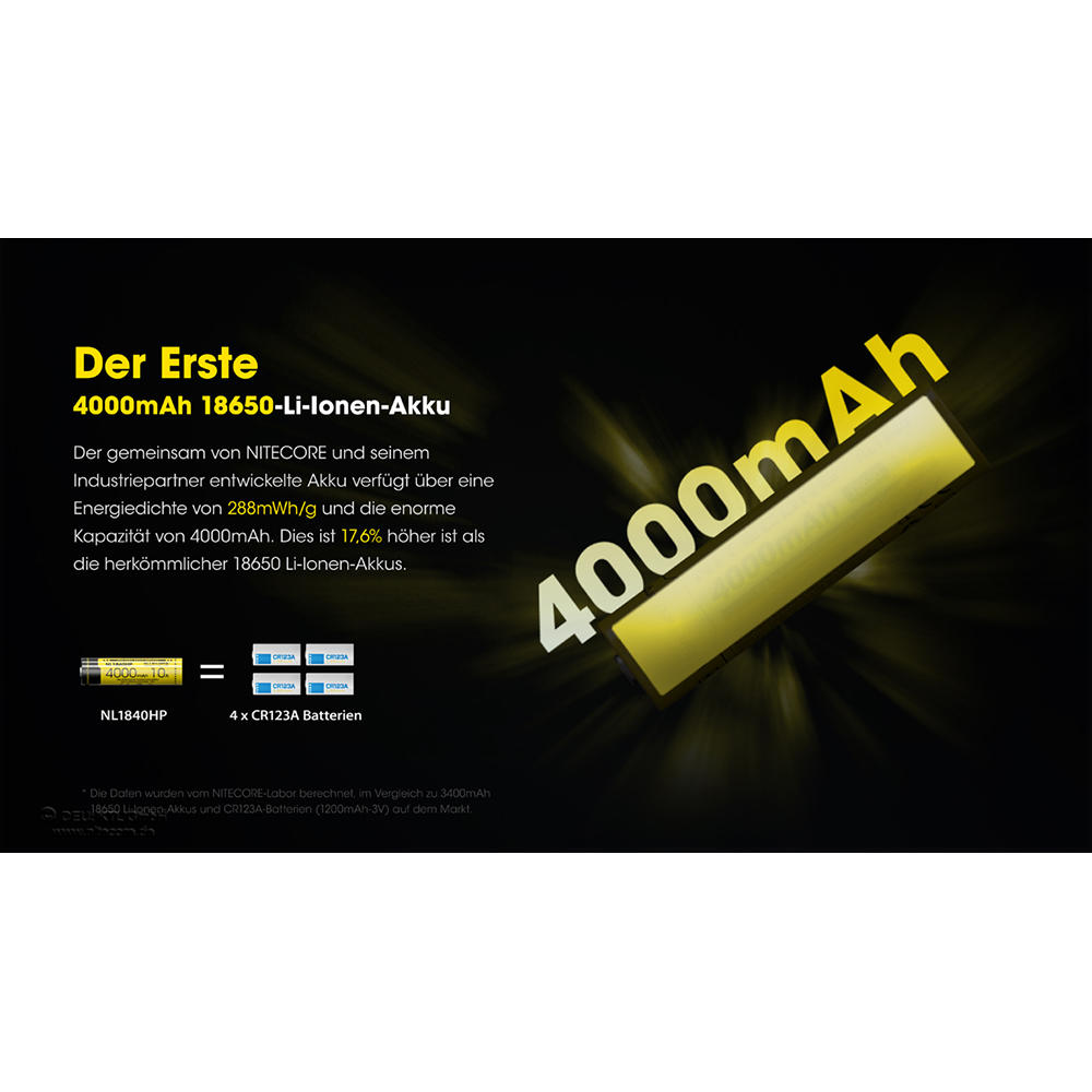 Batterie Li-Ion Nitecore® 18650, 4000 mAh, NL1840HP