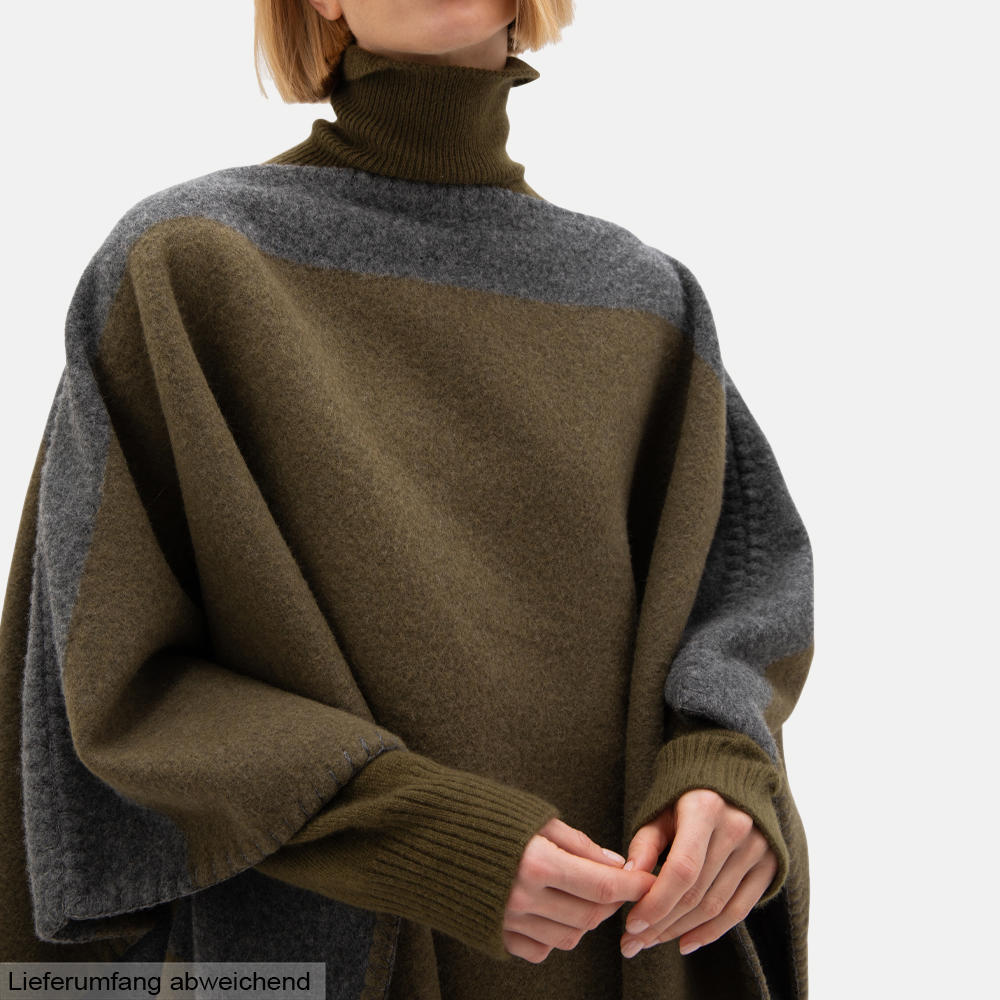 Johnstons of Elgin Schurwoll-Poncho, oliv/grau