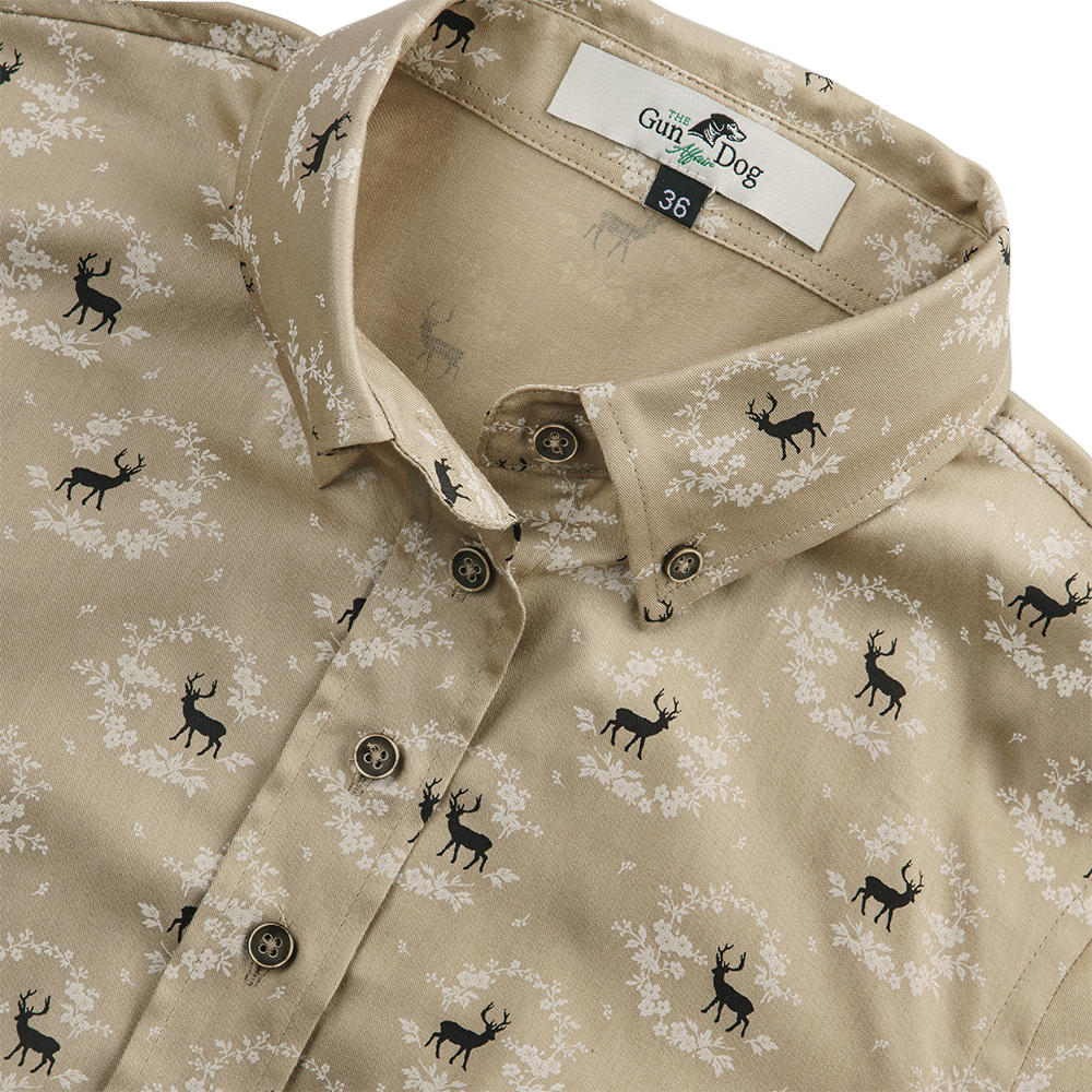 Button-Down-Bluse, Baumwoll-Satin Hirsch-Druck