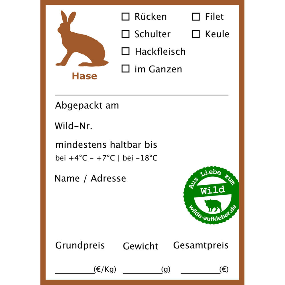 Étiquettes de chasse pour sachets de mise sous vide, motif lièvre