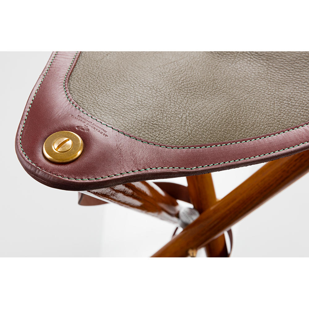 Trépied personnalisable Alexandre Mareuil, cuir/bois, vert kaki, 70 cm