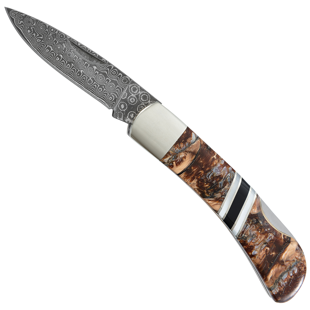 Stoneworks Klappmesser Damast, Mammutbackenzahn