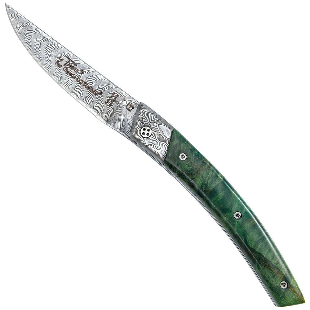 Le Thiers® RLT Folding Knife Damascus, Poplar Wood