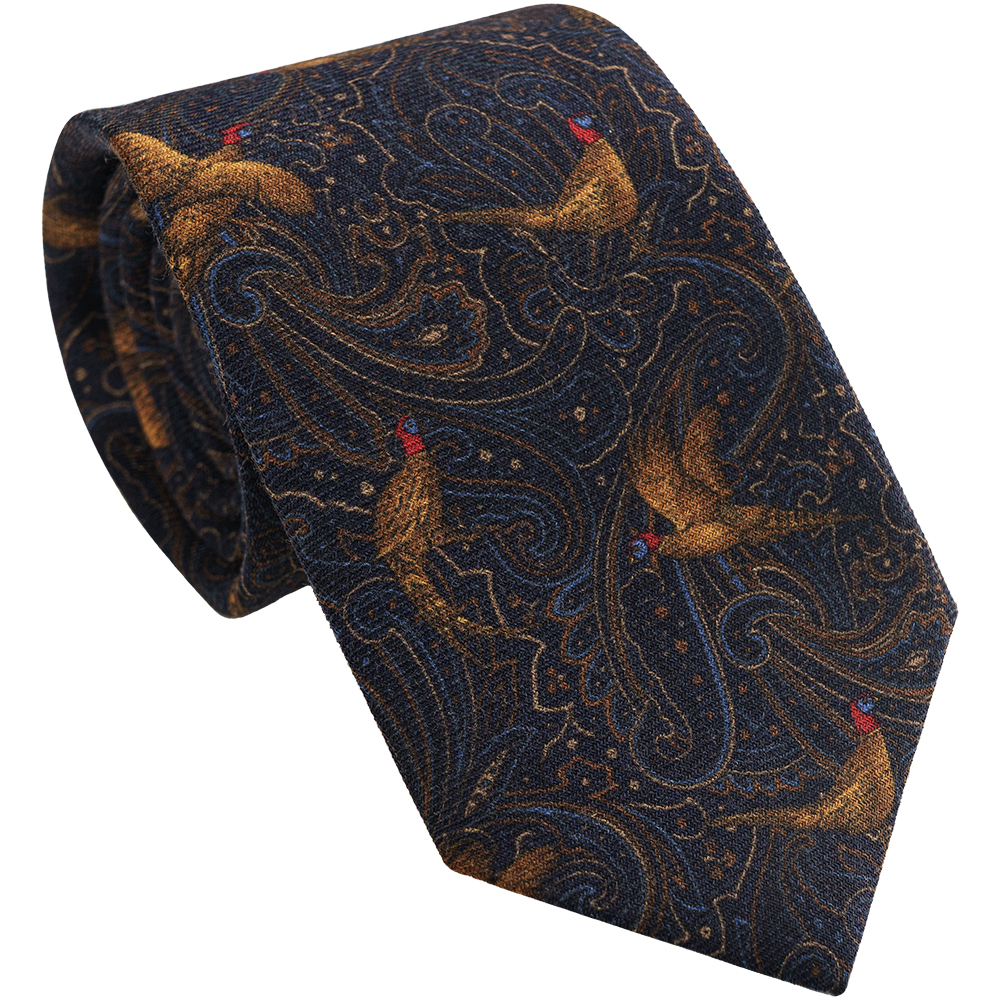 Cravate, motif » Faisan «, soie/laine,