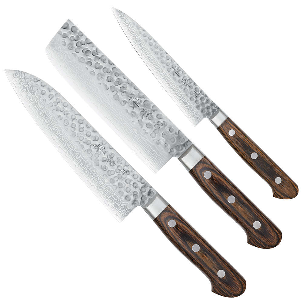 Sakai Hocho, Griff braun , Satz, 3-teilig