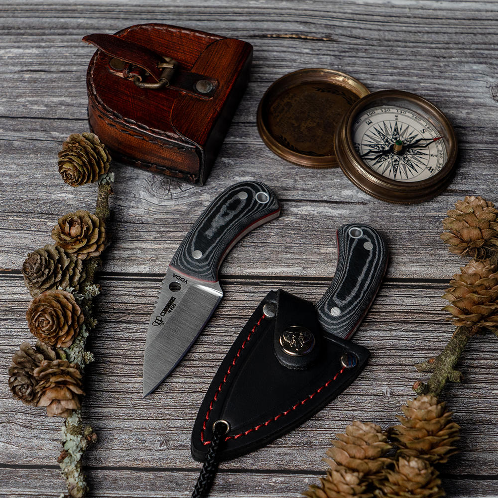 Couteau de cou Cudeman » Yoda «, micarta noir, fourreau en cuir