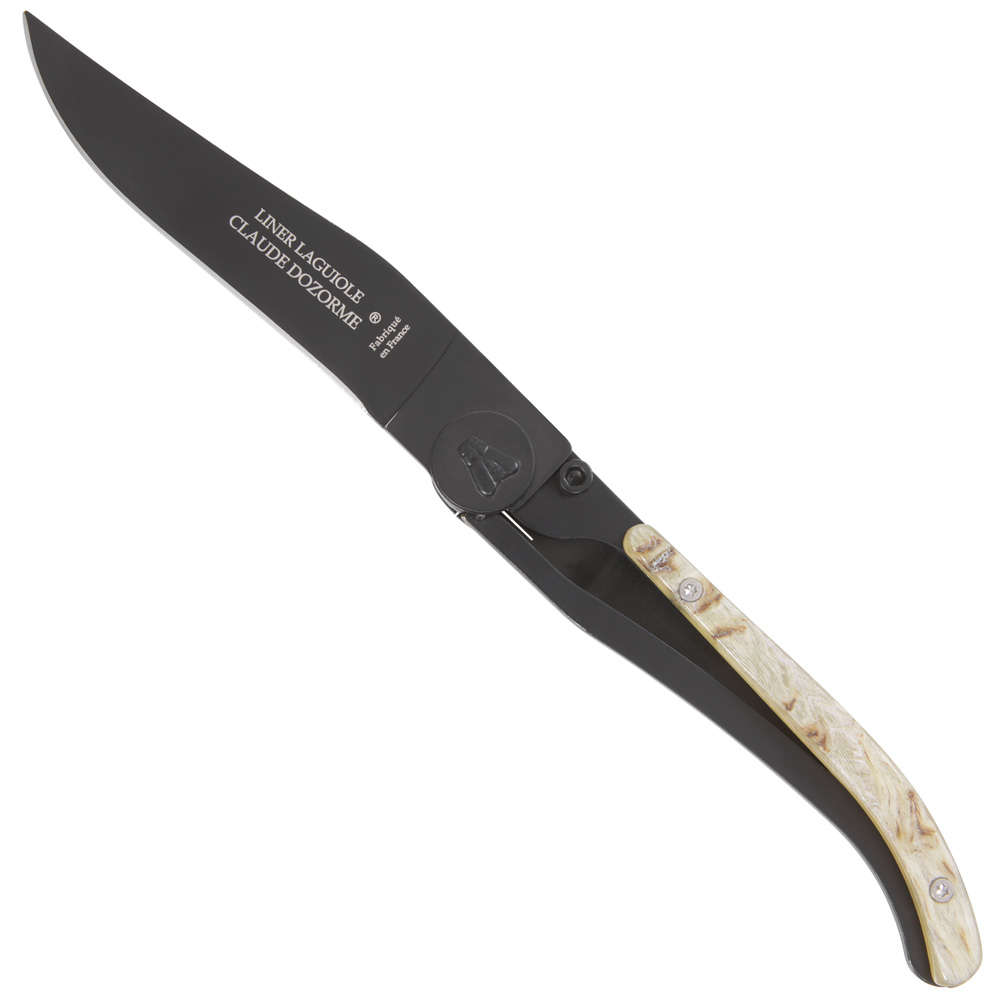 Laguiole Liner Folding Knife, Noire, Ram's Horn