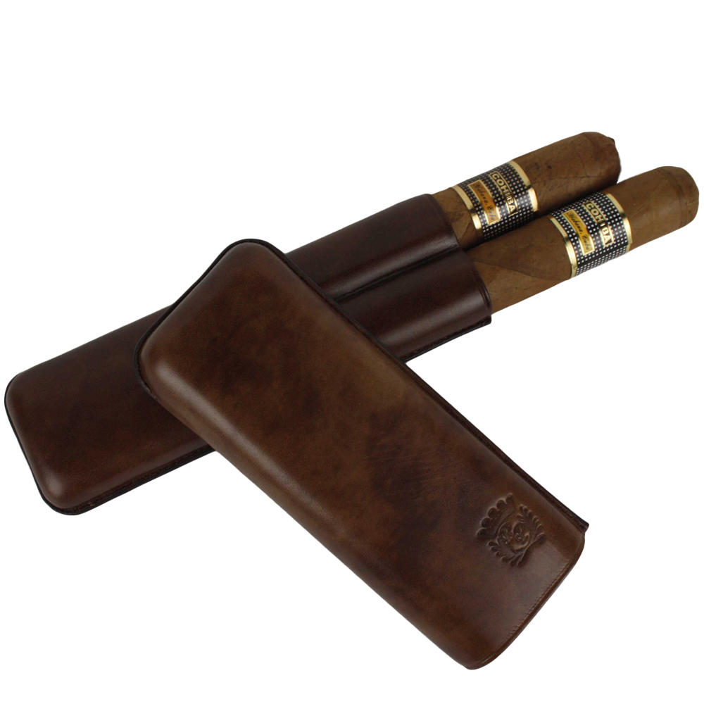Rey Pavón Leather Cigar Case, Dark Brown