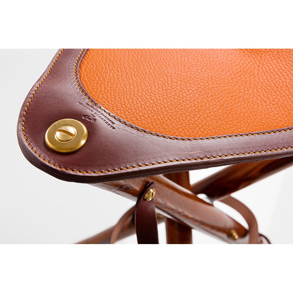Alexandre Mareuil Hunting Chair, Leather/Wood, Orange, 80 cm