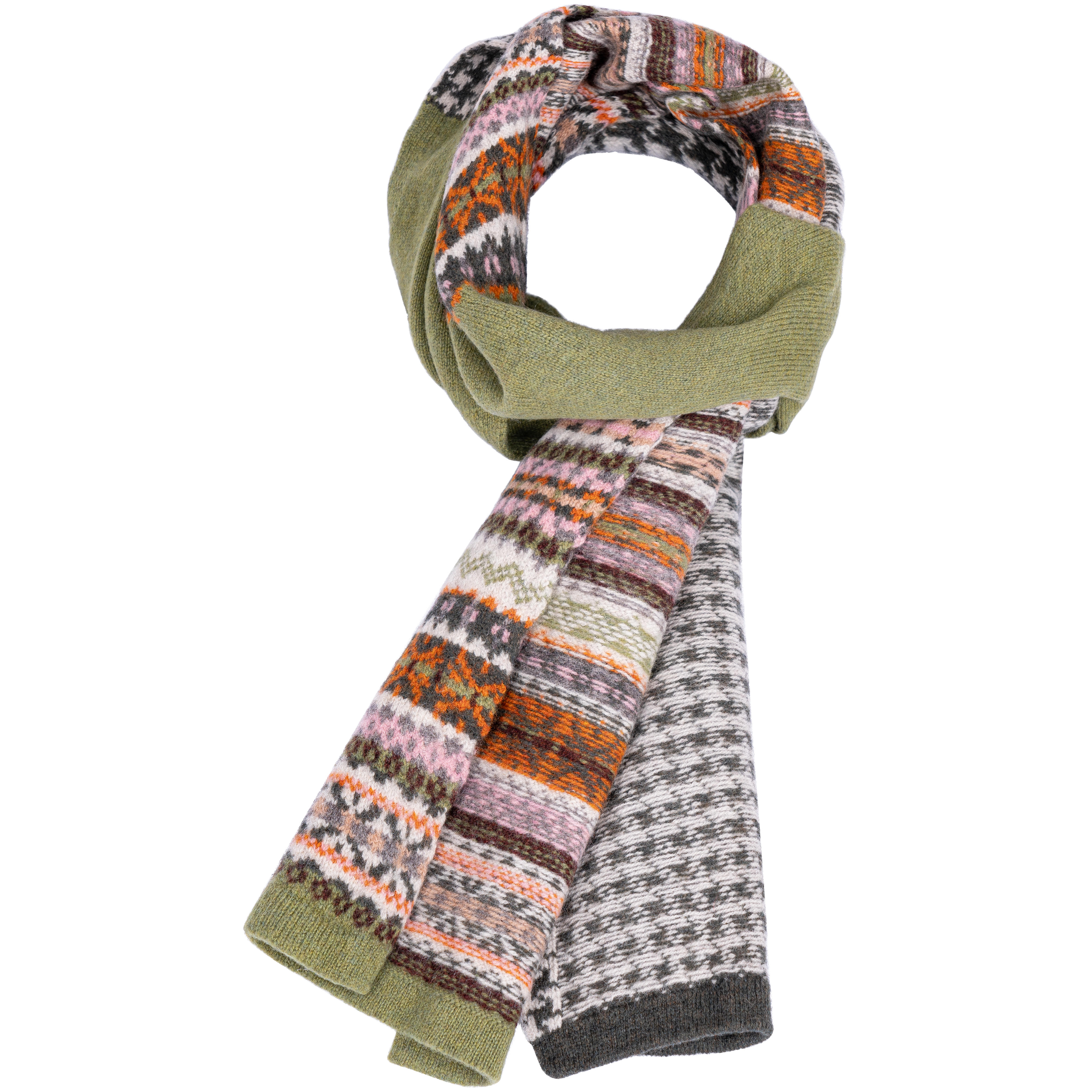 Woll-Schal Fairisle, grün/beige