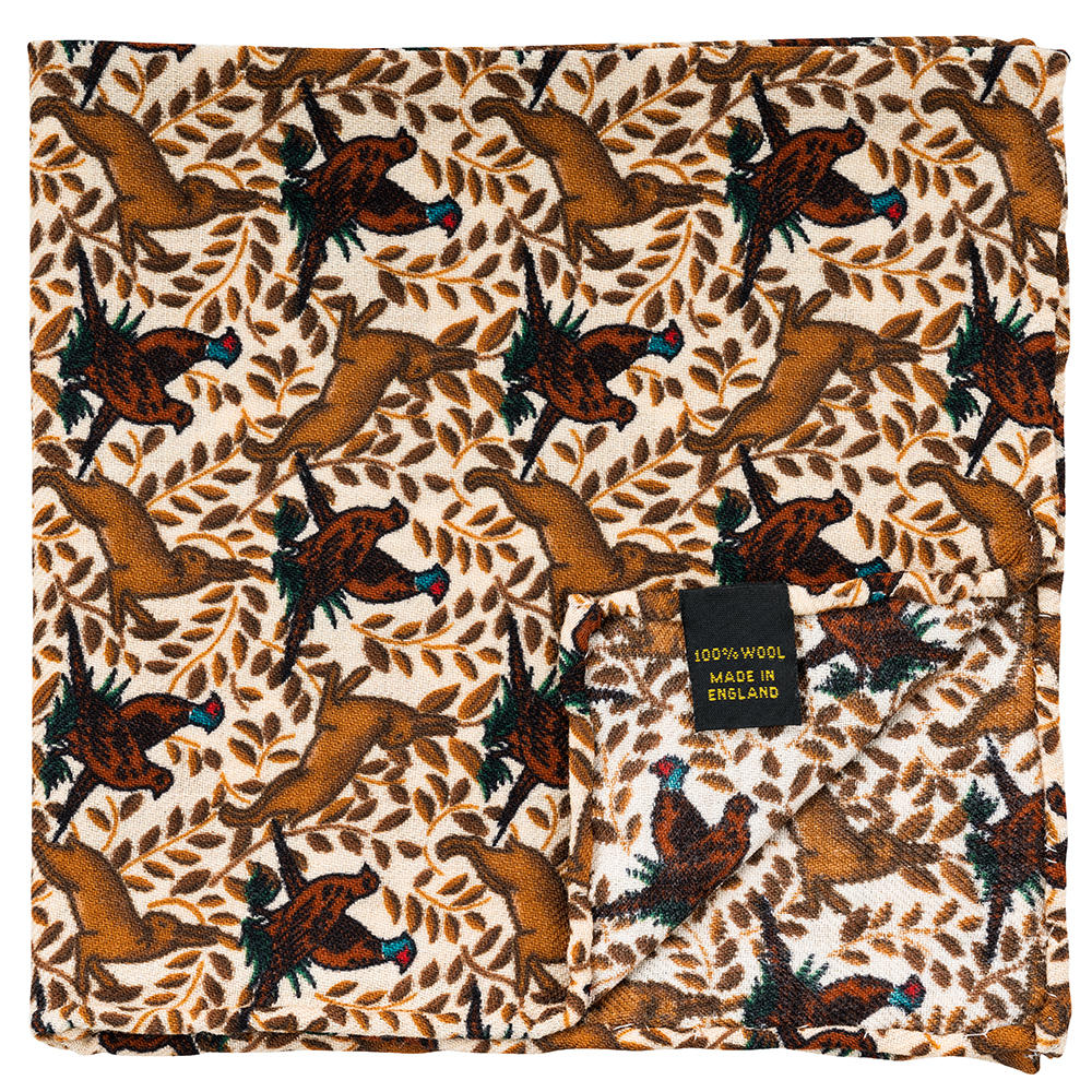 Pocket Square, Pheasant & Hare, Beige