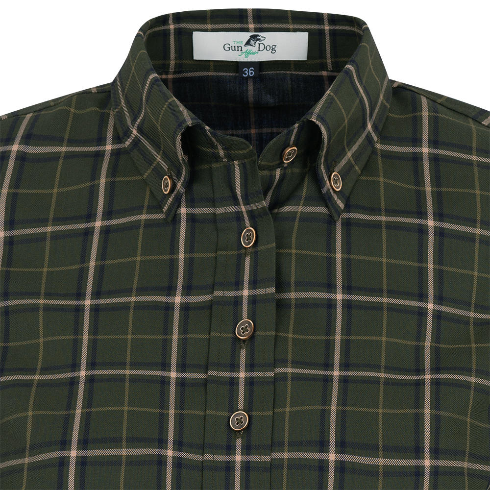 Button-down Blouse, Chequered, Green/Beige