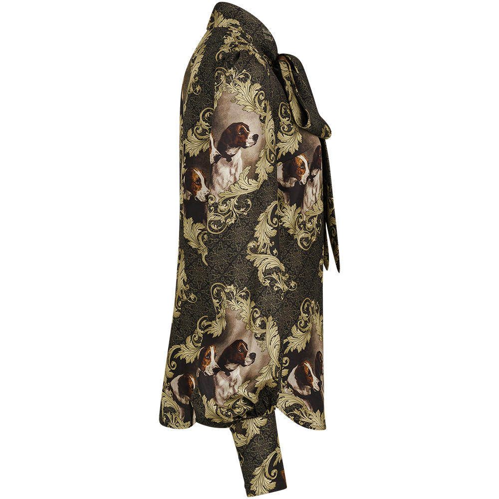 Blouse en soie Sara Tiara, motif renard et chien