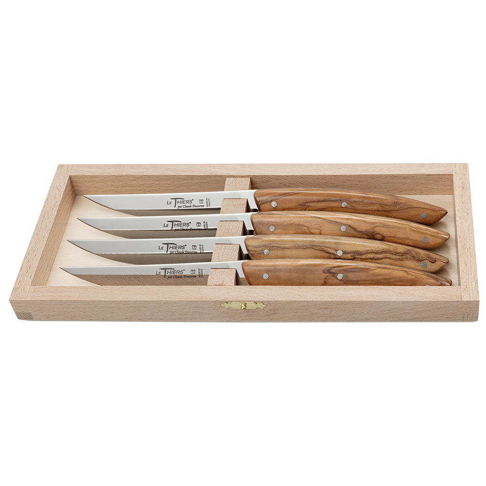 Le Thiers® Steak- und Tafelmesser, Olivenholz, Satz, 4-teilig
