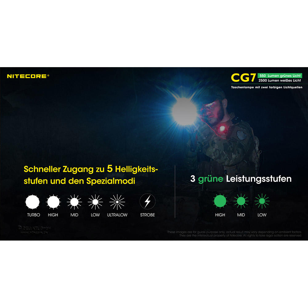 Lampe torche Nitecore® CG7, 2500 lm lumière blanche et 540 lm lumière verte