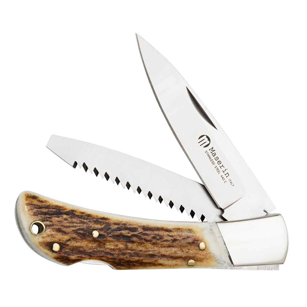 Maserin® Folding Hunting Knife, 2-Piece Set, Stag Horn