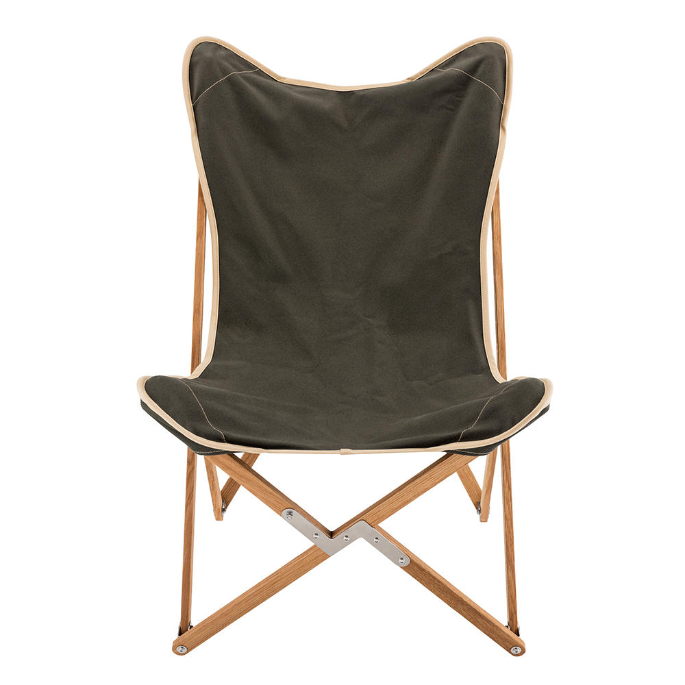 Chaise de camping Kampier, chêne, toile de voile, vert olive