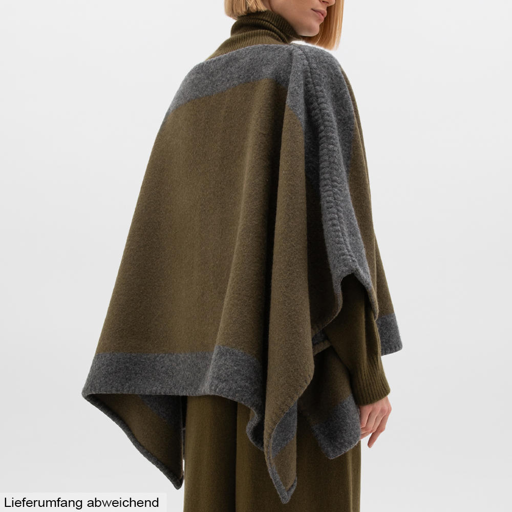 Johnstons of Elgin Schurwoll-Poncho, oliv/grau