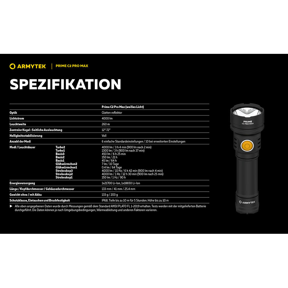 Lampe torche Armytek Prime C2 Pro Max White, LED, 4000 lm