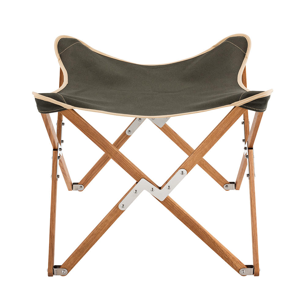 Kampierhocker Folding Stool, Oak, Canvas, Olive