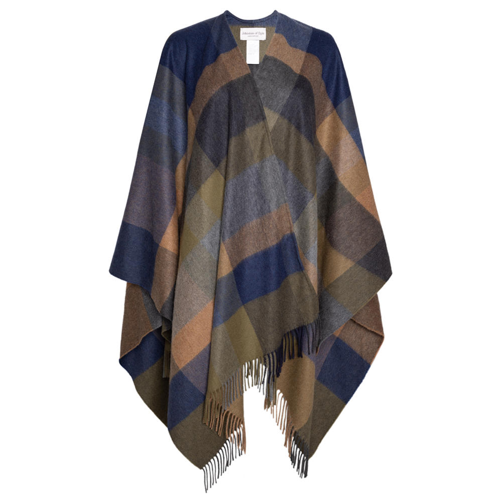 Johnstons of Elgin Cashmere Cape, Green/Blue/Brown/Grey