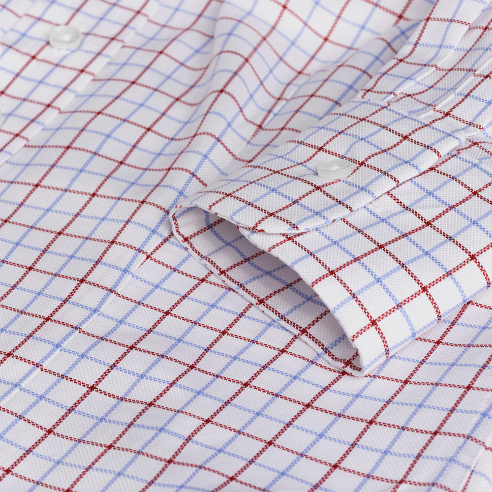 Ladies Blouse »Oxford Pearl«, Check, White/Red/Blue, Convertible Cuffs