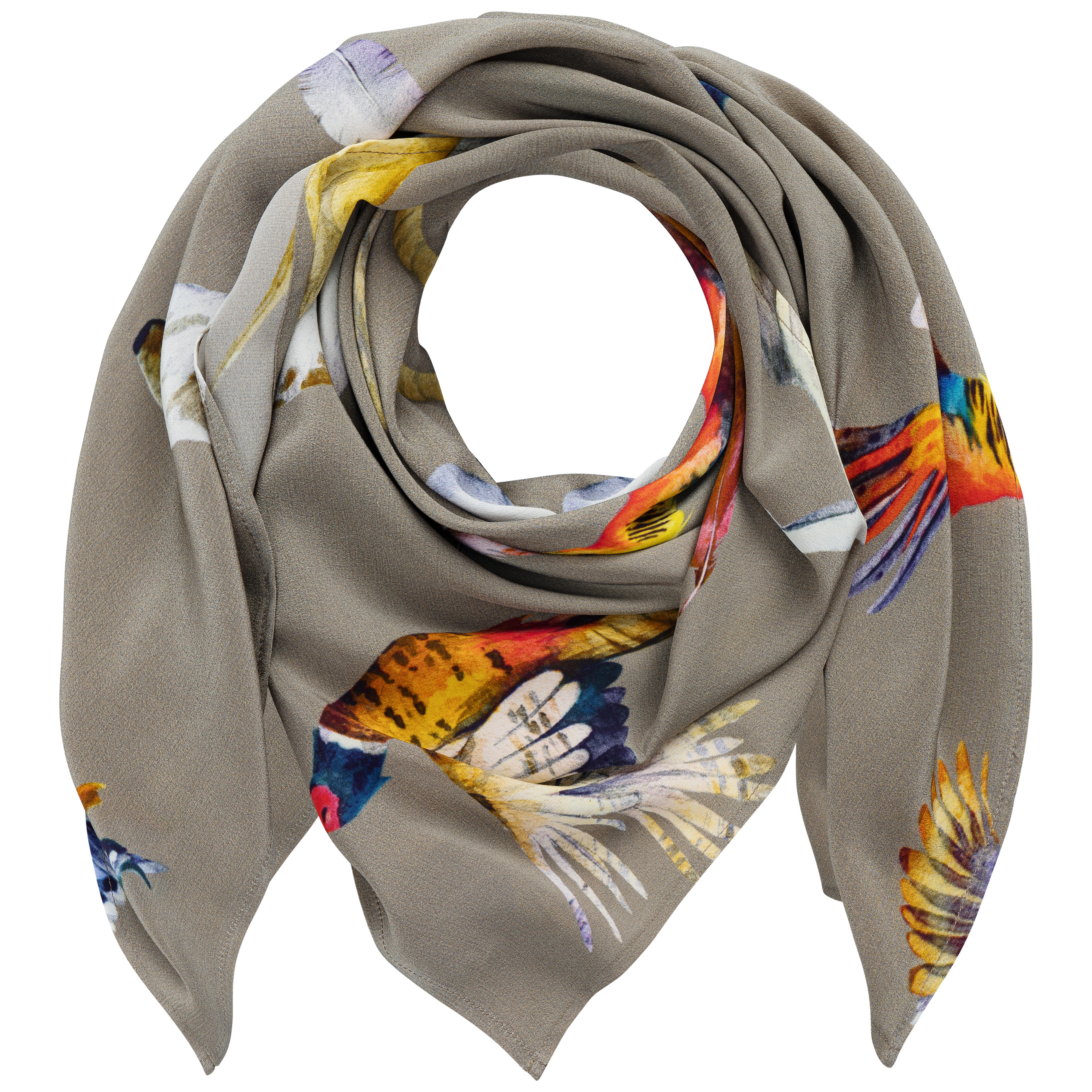 Damen Seiden-Foulard »Dogs & Birds«, 80 x 80 cm, taupe