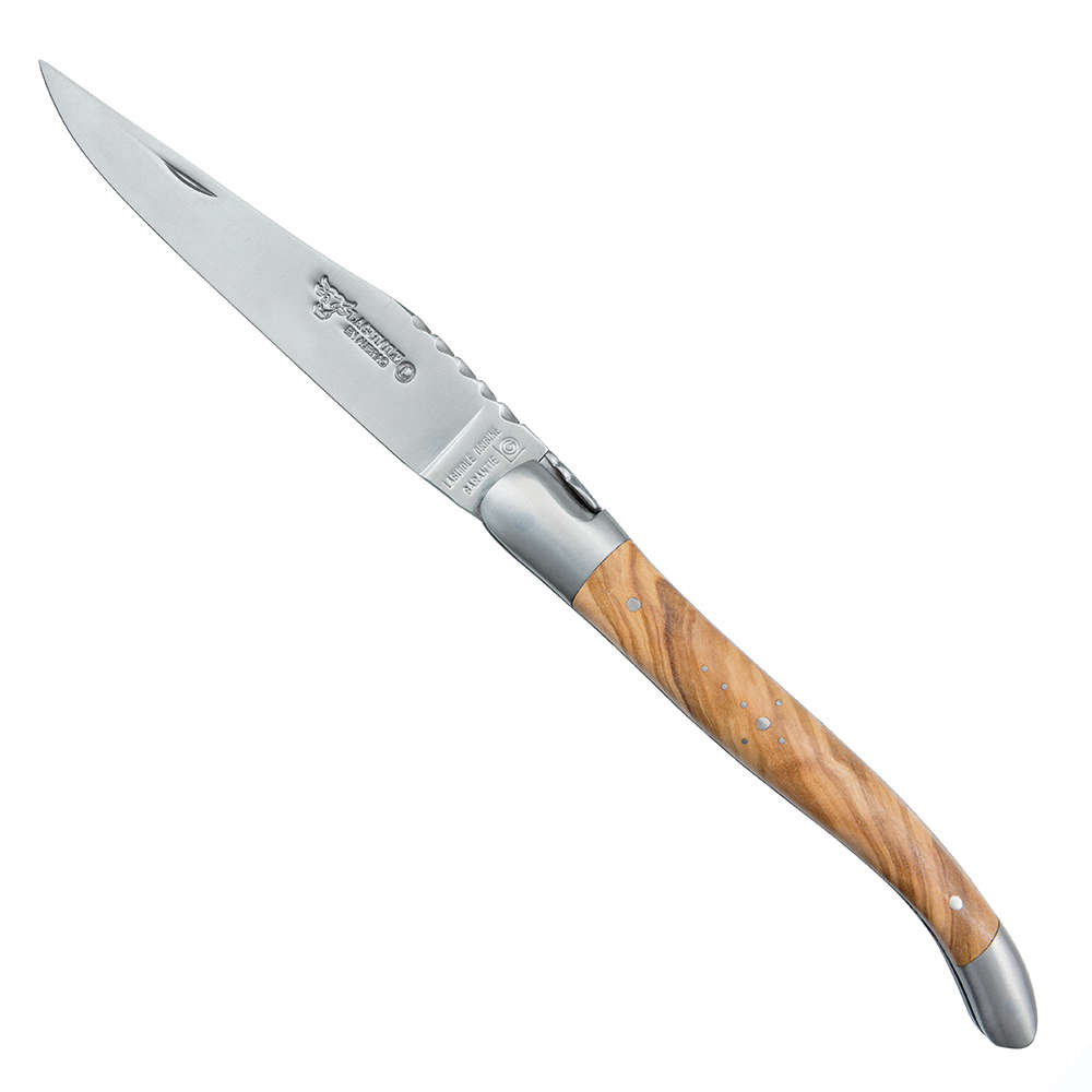 Couteau pliant Laguiole double platine, bois d'olivier