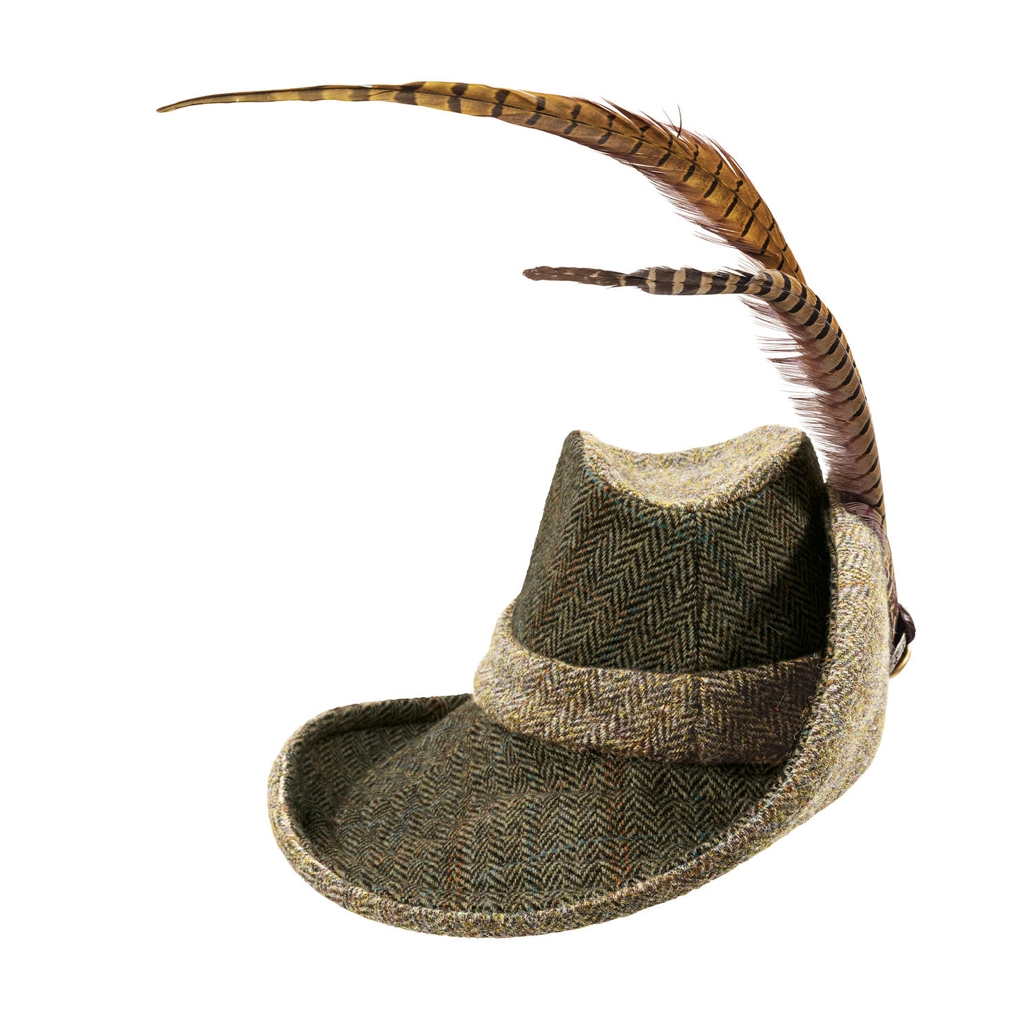 Chapeau à plumes en tweed Sara Tiara, beige/naturel/vert