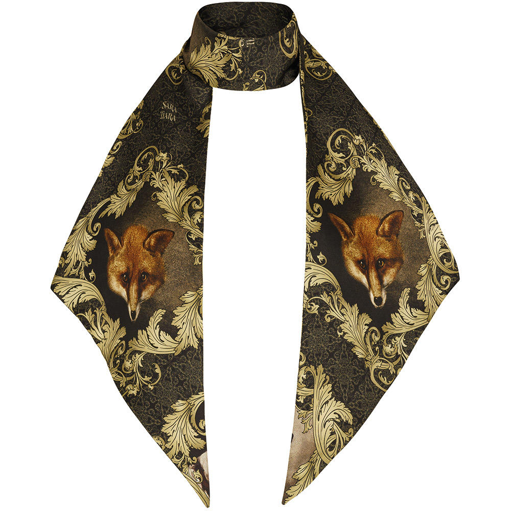 Écharpe en soie Sara Tiara, étroite, motif renard