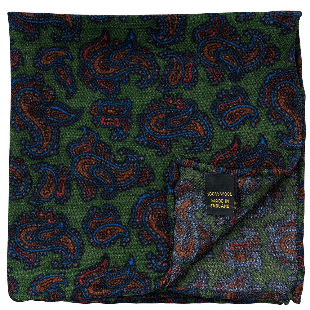 Pocket Square, Paisley, Green/Brown