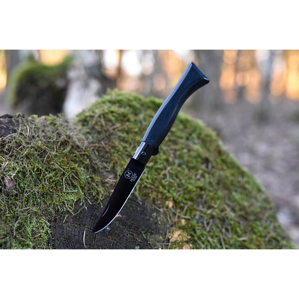 MAIN »Italian Line« Folding Knife, Titanium-coated, Black Pakka Wood