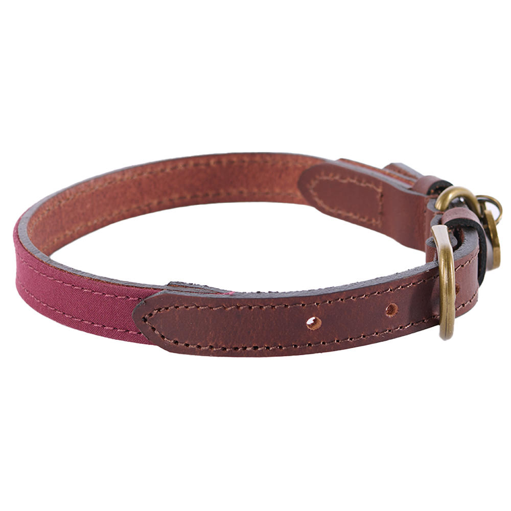 Le Chameau Dog Collar, Leather/Canvas, Rouge, Size S